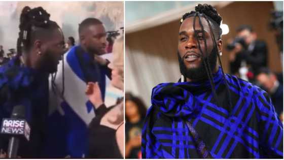 Moment Burna Boy "snubbed" Arise TV at Met Gala, video goes viral: "Den no dey interview Idan"
