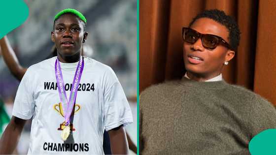 Asisat Oshoala blasts Wizkid, calls him liar, FC agrees with football star: "He go dey smile on top"