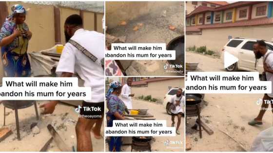 Years after dumping his mum, Nigerian man returns from UK and scatters her akara business in video