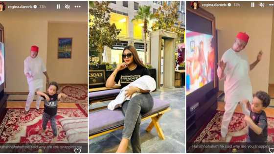 "Why are you snapping?" Cute video of Regina Daniels' son Munir dancing and challenging his mum goes viral