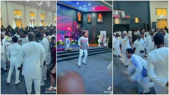 "Does he watch WWE?" Moment Prophet Odumeje makes a show in church, jumps on altar, members rush out