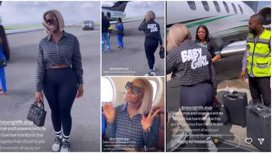 "Called in style": Hilda Baci walks like queen as she flies private jet in new video, shows off her 'minions'