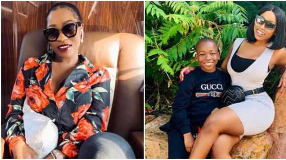 Is her son no longer watching? Nigerians react to video of Jackie B wearing scanty swimsuit with her son