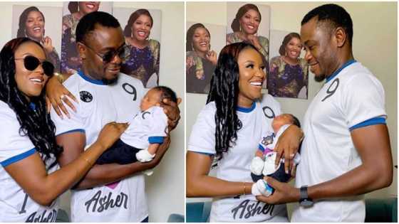 "Having our first child in our 40’s is a lot": Biola Bayo shows hubby and son as she marks wedding anniversary