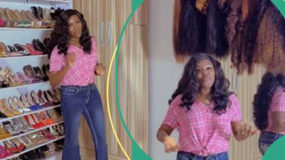 Actress Biola Adebayo shows off over 90 shoes, 15 wigs in her closet, fans react