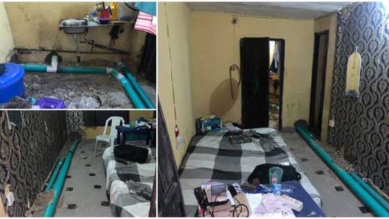 "Leave there": Nigerian man returns from work to find 2 toilet pipes passed through his room, photos emerge