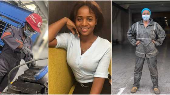 Gorgeous Nigerian lady technician inspires many with her job, shares cute work photos, social media reacts