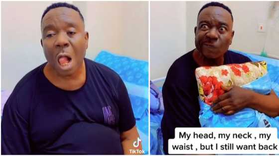 I won nack: Recovering actor Mr Ibu joins hilarious TikTok challenge in the hospital, fans react