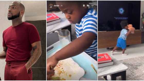 Chioma is doing a good job: Reactions as OBO junior Ifeanyi feeds Davido during lunch in cute video