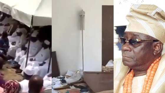Traditionalists hold ritual rites to welcome Oba of Lagos and his staff of office to the palace days after monarch was chased out (video)