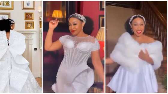 Celebrity wedding: Interesting details about Rita Dominic's 3 classy white wedding looks