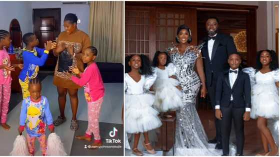 "Shay you dey whine me?" Mercy Johnson's kids drag her in video, demand for baby brother for her son