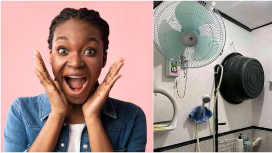 Abuja apartment of N150k with wall fan in the toilet causes massive stir online as new occupant shares photo