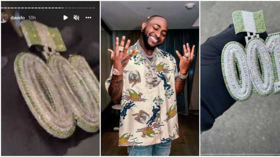 Davido splurges millions on heavily studded number 001 diamond pendant, Wizkid fans react online