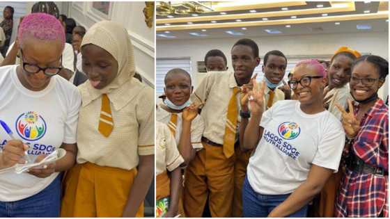 Secondary school students blush as they meet Cuppy, take selfie with DJ as she donates N7 million