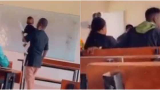 Nigerian lecturer carries little baby as mother receives lecture, many hail him for being kind to student