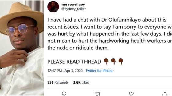 COVID-19: Comedian Sydney Talker apologises for criticising NCDC over poor treatment, says his actions were not intentional