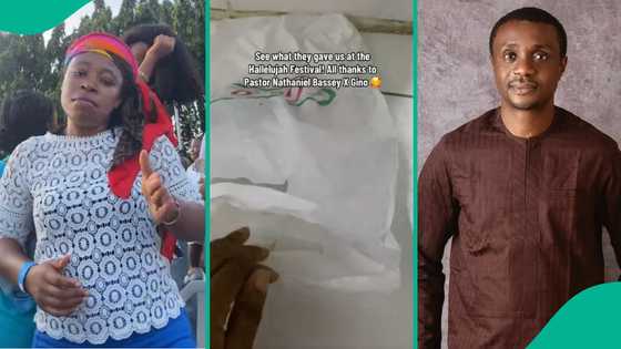 Woman displays gifts she was given at Hallelujah Festival, thanks Nathaniel Bassey, video trends