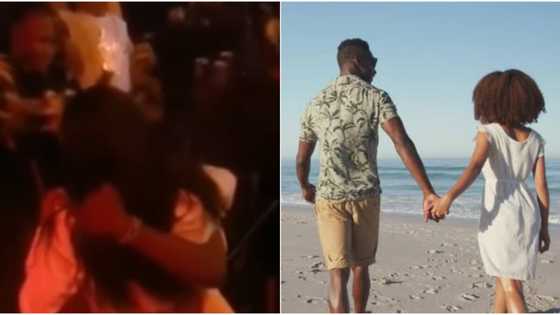 Lady goes on her knees to proposes marriage to boyfriend, money rains on couple as man says yes, many react