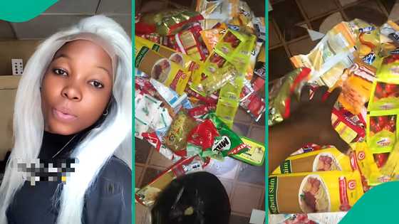 "He don pay for damages": Lady spent money her ex-boyfriend sent by mistake, flaunts groceries