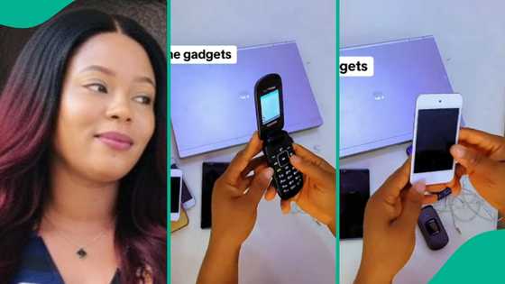 Nigerian lady shares video of phones and laptops her aunt sent home from America
