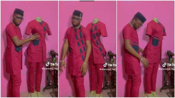 Talented Nigerian tailor makes 1 outfit husband and wife can wear, style looks good on both genders in video