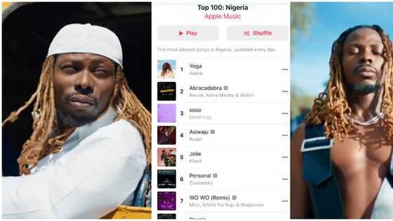 "Yoga na stream farm no cap": Reactions as Asake surpasses Rexxie's Abracadabra to No 1 spot on Apple Music