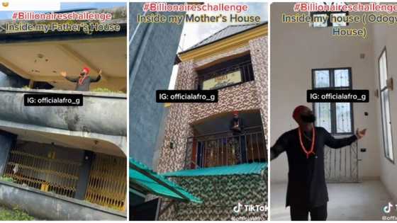 Big boys challenge: Nigerian man shows off dad, mum and his own houses in video, dares people to do theirs