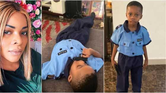 Sleeping on duty: Followers laugh as Laura Ikeji's son dresses as police officer for career day