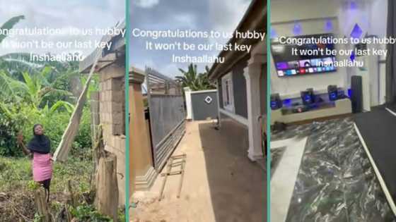"Congratulations to us": Lady over the moon as husband builds first house, video stuns many