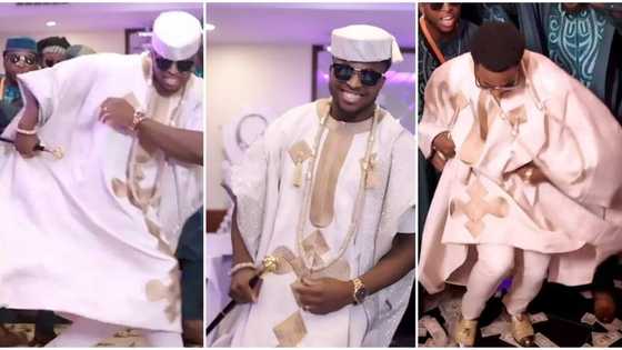 "Nigerian men are the best": Domineering groom shines like star in wedding dance, does fancy legwork in video