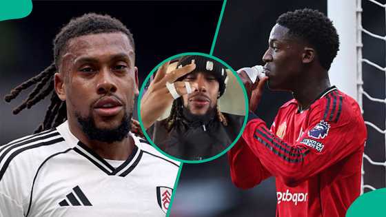 Iwobi displays bandaged fingers after intense clash with Man United star Mainoo, video
