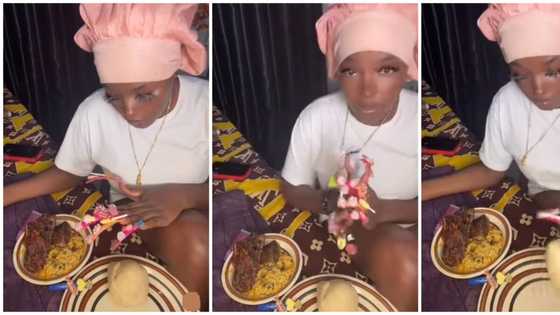 Viral video of lady with very long nails struggling to eat sparks mixed reactions