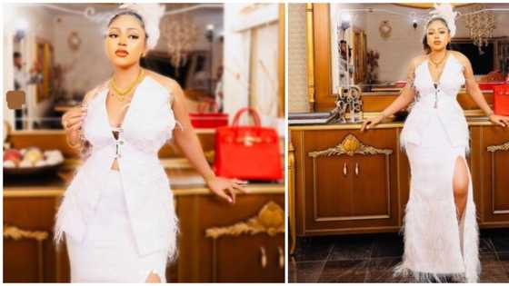 Nollywood star Regina Daniels glows in bridal-inspired custom design