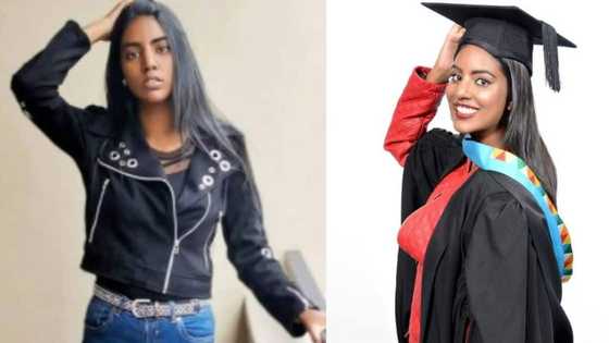 Celebration as stunning lady who failed math in matric graduates with 16 distinctions, shares cute photos