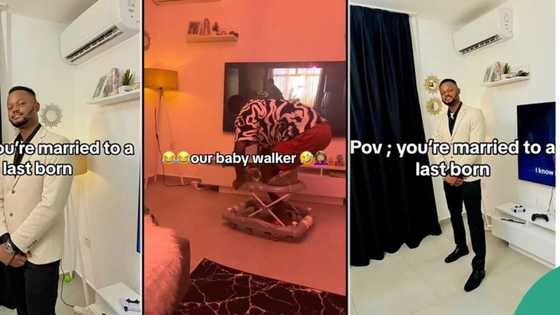 “This is my situation”: Nigerian wife shows her last born husband playing with kid’s toys