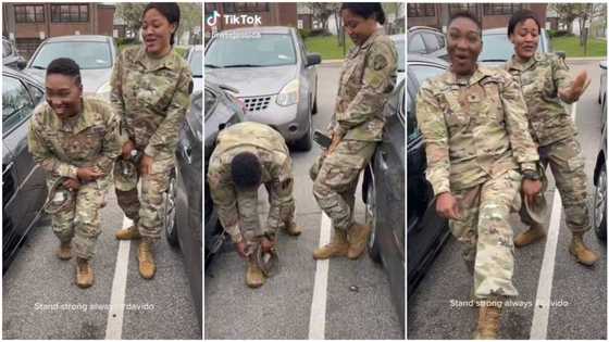 American female soldier on low cut & friend dance to Davido's Stand Strong song, their video stirs reactions