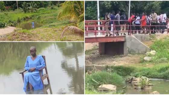 Confusion as strange girl is seen seated quietly in middle of campus river for 6 hours, video goes viral