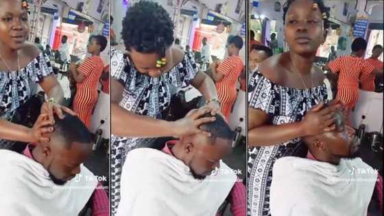 "Abeg give us location": Curvy African ladies massage heads of male clients after haircut, video trends