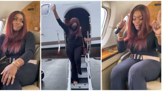 Hilarious video of Bisola's reaction following her first time on private jet