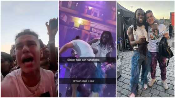 Dream come true for oyinbo man who cried during Burna Boy's performance, he climbs stage in video