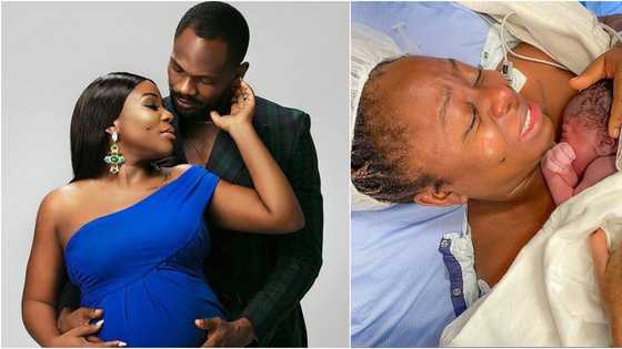 Daniel Etim Effiong's wife shares adorable birth photo as she welcomes son after 40 weeks of pregnancy