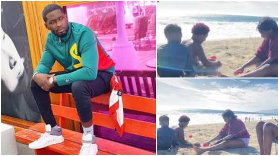 Daddy duties: Teebillz shares adorable video of Jam Jam and his siblings having fun at the beach