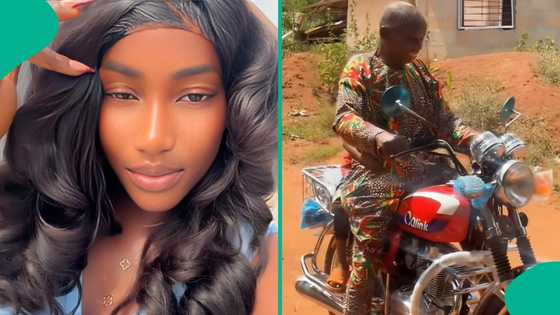 Nigerian lady shares happy moment with father, gifts him expensive motorcycle