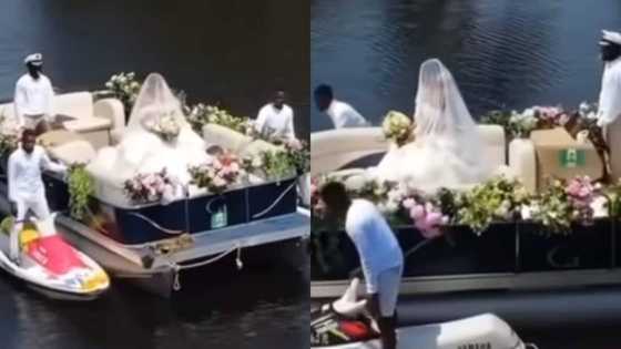 Video of bride arriving wedding party on boat goes viral, her entrance stirs reactions