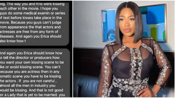 Fan lambastes BBNaija’s Erica for kissing in a movie, tells her to reject such roles, internet users react