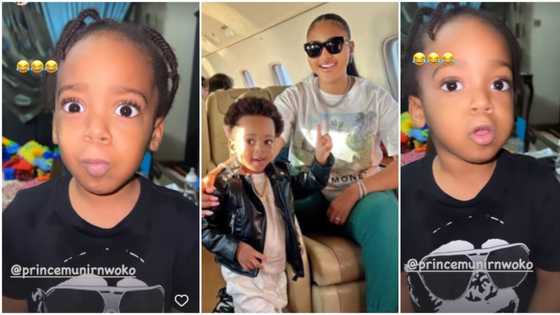 “Na how the papa dey kiss be that”: Regina Daniels’ son Munir struggles to blow kisses in funny video
