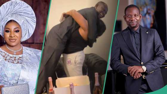 "She carried him ni sha": Reactions as Afeez Owo surprises Mide Martins on her birthday, clip trends