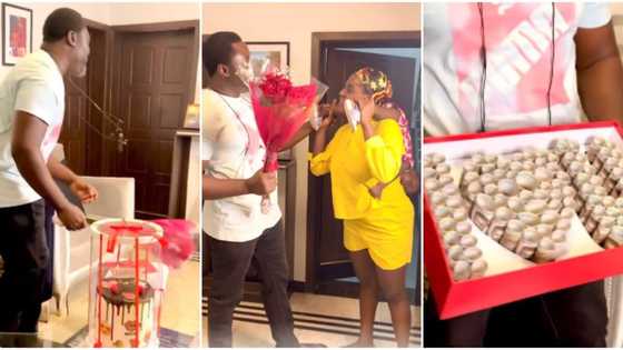 I'm rubbing off on him: Mercy Johnson gushes as hubby gets her cake, flower, box of money for Valentine's Day