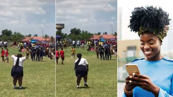 Little girl in school uniform dances on field, whines her waist with much energy, video goes viral